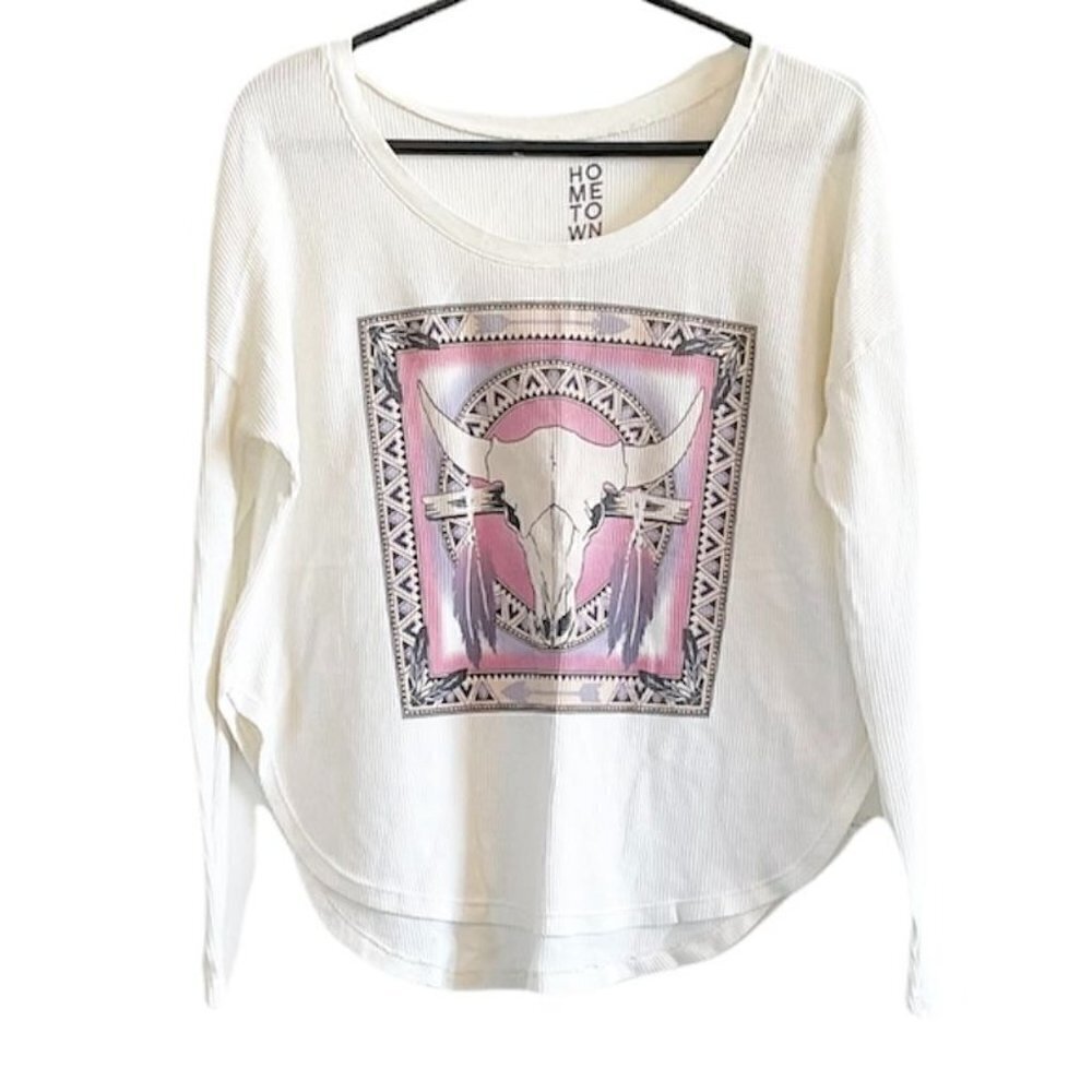 Bull Skull Waffle Knit Long Sleeve - XS